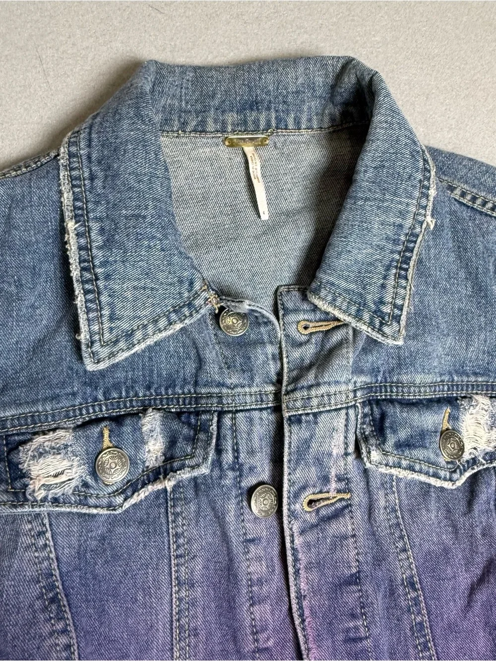 Free People 4 Jacket Embroidered Mermaid Muerta  Denim Purple Ombre Cropped Jean - Picture 4 of 10